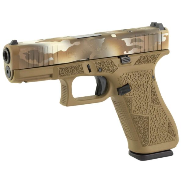 GLOCK 45 MOS SHARK COAST TACTICAL FDE MULTICAM 9MM LEFT SIDE VIEW FRONT ANGLE