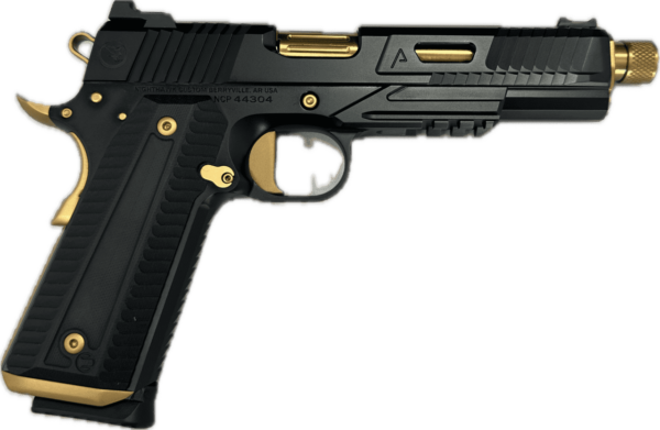 NIGHTHAWK CUSTOM AGENT 2 GOVERNMENT BLACK TIN GOLD THREADED BARREL 9MM RIGHT SIDE VIEW