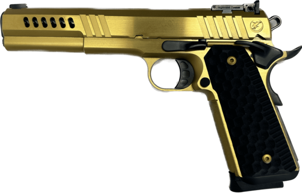 NIGHTHAWK CUSTOM CHAIRMAN LONG SLIDE GOLD 6" 9MM LEFT SIDE VIEW