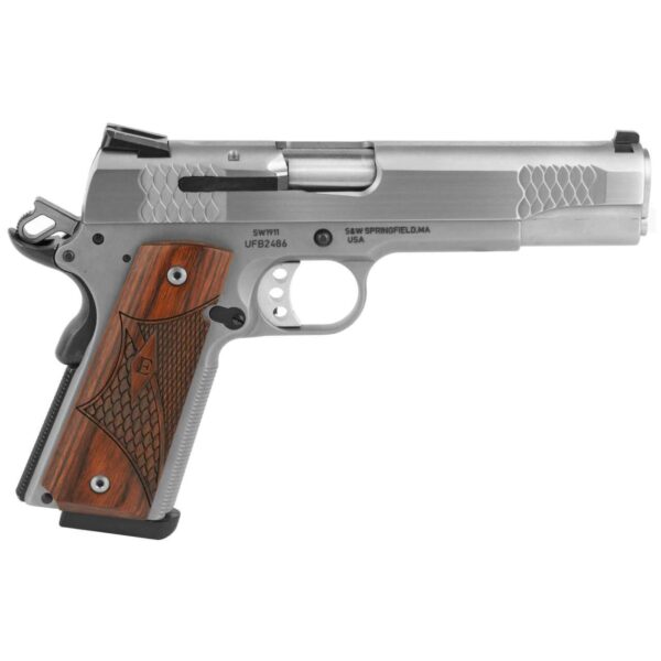 smith and wesson 1911 e-series stainless steel left side view front angle