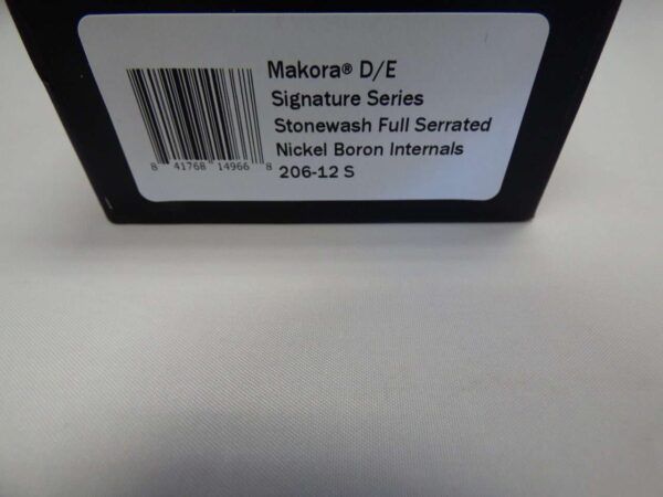 MICROTECH MAKORA DOUBLE EDGE SIGNATURE SERIES STONEWASH FULL SERRATED NICKEL BORON INTERNALS LABEL