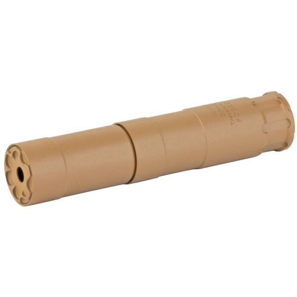 rugged suppressors oculus .22 flat dark earth long configuration top left side view muzzle forward