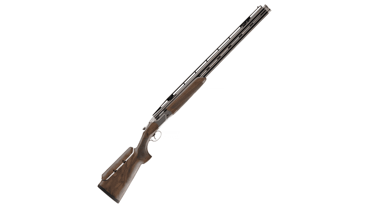 BERETTA 694 ACS BFAST OVER UNDER SHOTGUN WITH 32" BARREL RIGHT SIDE VIEW WITH MUZZLE VERTICALLY ANGLED RIGHT