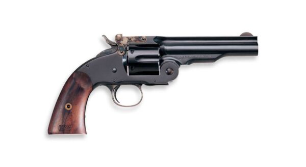 UBERTI 1875 SCHOFIELD NO. 3 TOP BREAK 2ND MODEL BLUED WITH COLOR CASE HARDENED ACCENTS 5" .45LC RIGHT SIDE VIEW
