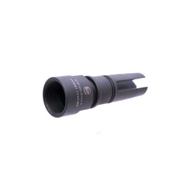 SUREFIRE SOCOM 3-PRONG FLASH HIDER 5.56 M24X1.5 AK74 RIGHT SIDE VIEW REAR ANGLE