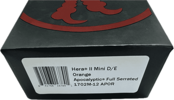 MICROTECH KNIVES MINI HERA II DOUBLE EDGE ORANGE FULL SERRATED APOCALYPTIC BOX/LABEL