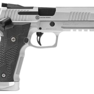 SIG SAUER P226 XFIVE STAINLESS HOGUE BLACK G10 PIRANHA GRIPS 9MM RIGHT SIDE VIEW FRONT ANGLE