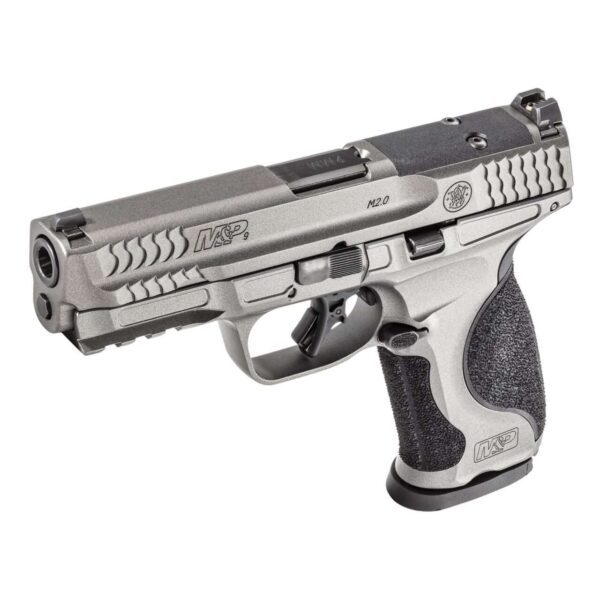SMITH & WESSON M&P9 M2.0 METAL NO THUMB SAFETY 9MM TOP LEFT SIDE VIEW FRONT ANGLE
