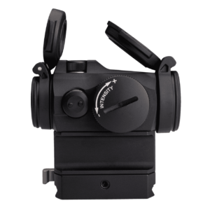 AIMPOINT MICRO H2 WITH 39MM SPACER AND LRP MOUNT TOP RIGHT SIDE VIEW FRONT ANGLE