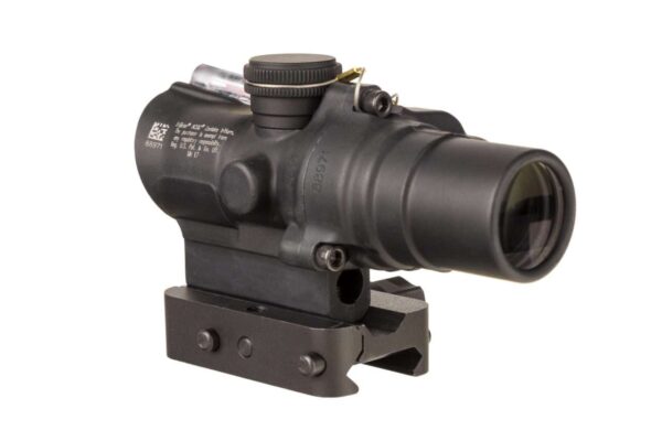 TRIJICON 1.5x16S COMPACT ACOG SCOPE DUAL ILLUMINATED RTR 223 RETICLE W/ Q-LOC MOUNT LEFT SIDE VIEW REAR ANGLE
