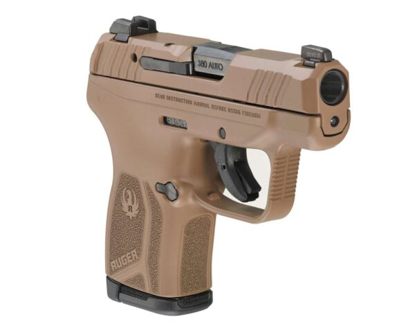 RUGER LCP MAX DAVIDSON'S DARK EARTH CERAKOTE .380 ACP RIGHT SDIE VIEW FRONT ANGLE