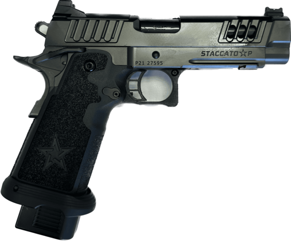 STACCATO P OPTIC READY CUSTOM DLC V8 PORTED BULL BARREL TACTICAL TEXTURE GRIP RIGHT SIDE VIEW