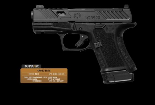 Shadow Systems cr920 elite with optic cut and black nitride spiral fluted barrel left side view with specs