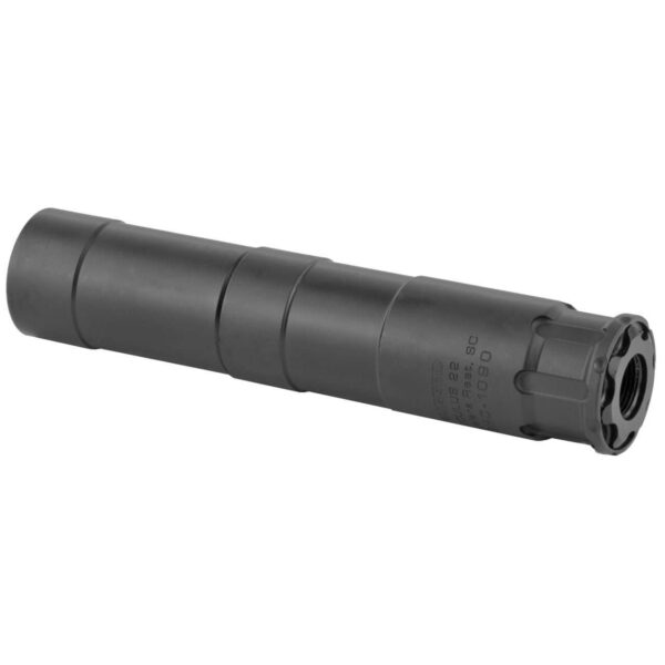 rugged suppressors oculus 22 silencer long configuration top left side view muzzle angled back
