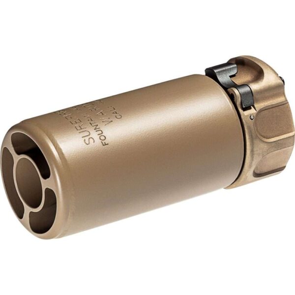 SUREFIRE WARDEN MUZZLE DEVICE DARK EARTH TOP LEFT SIDE VIEW FRONT ANGLE