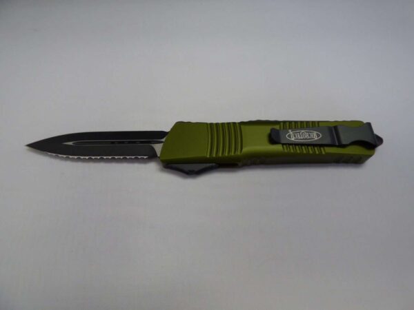 MICROTECH COMBAT TROODON DOUBLE EDGE OD GREEN FULL SERRATED CLIP SIDE