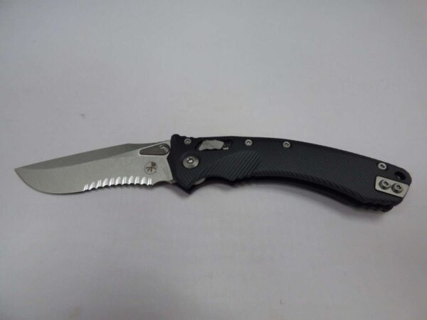 MICROTECH KNIVES AMPHIBIAN RAM-LOK SINGLE EDGE FLUTED STONEWASH PARTIAL SERRATED LABEL