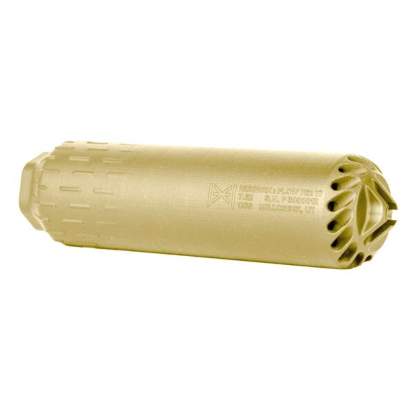 HUXWRX FLOW 762 TI FLAT DARK EARTH SILENCER VERTICAL VIEW MUZZLE UP