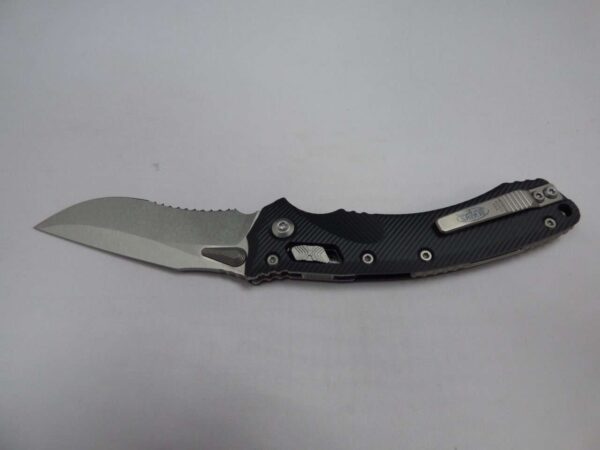 MICROTECH KNIVES AMPHIBIAN RAM-LOK SINGLE EDGE FLUTED STONEWASH PARTIAL SERRATED EDGE UP