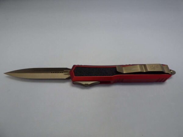 MICROTECH MAKORA DOUBLE EDGE SIGNATURE SERIES RED BRONZED STANDARD NICKEL BORON INTERNALS CLIP SIDE