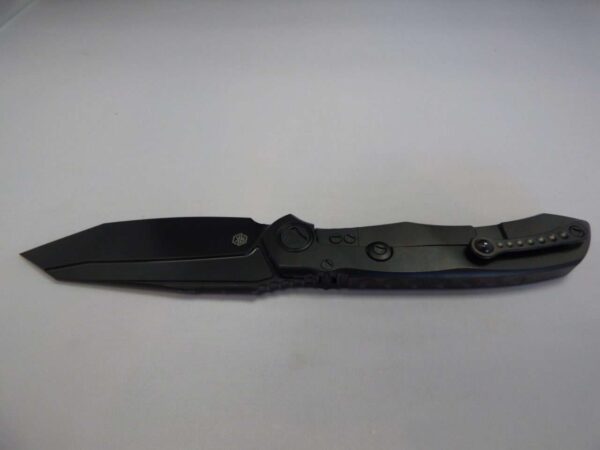 MICROTECH ANAX TANTO EDGED DLC TITANIUM HANDLE DLC STANDARD DLC TITATNUM PIVOT HARDWARE CARBON FIBER INLAY EDGE UP