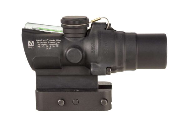 TRIJICON 1.5x16S COMPACT ACOG SCOPE DUAL ILLUMINATED GREEN RING 2MOA CENTER DOT W/ Q-LOC MOUNT LEFT SIDE VIEW