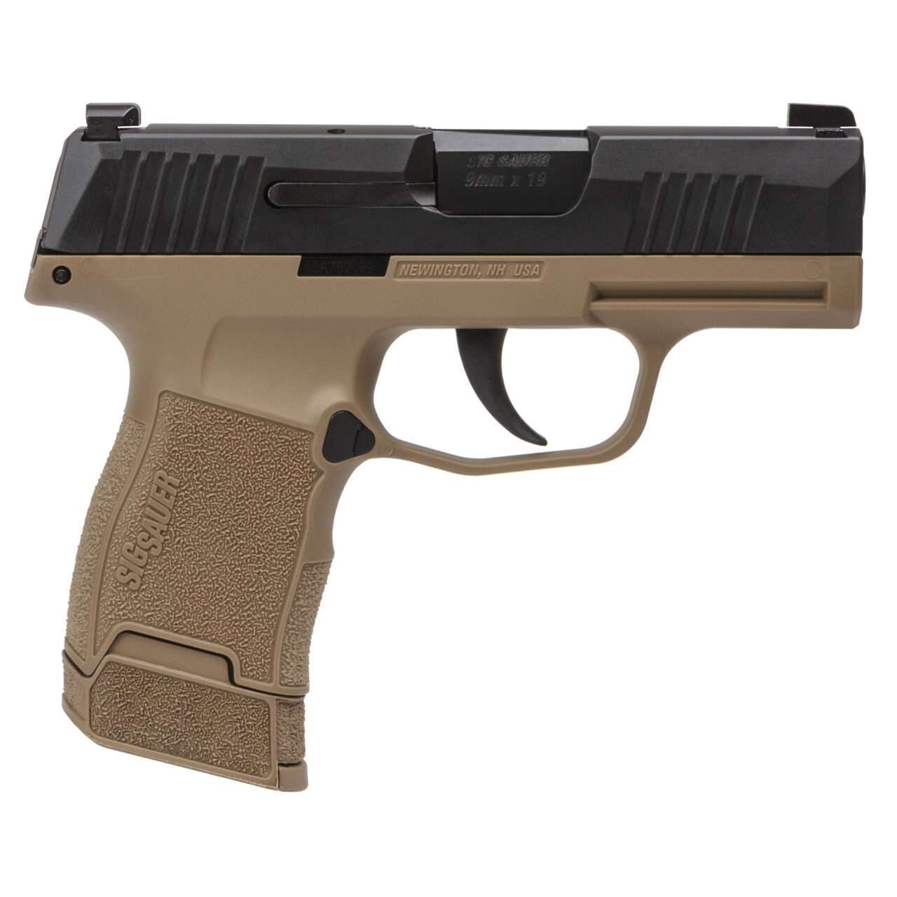 sig sauer p365 coyote grip mod with nitron slide right side view front angle