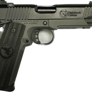 NIGHTHAWK CUSTOM SHADOW HAWK COMMANDER TWO TONE BLACK/GREEN THREADED BARREL IOS .45ACP LEFT SIDE VIEW