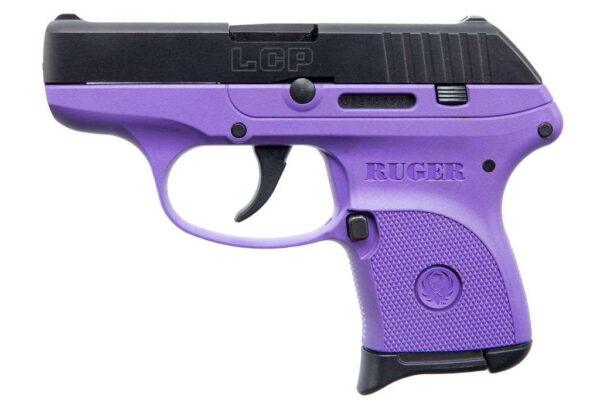 RUGER LCP PURPLE GRIP BLACK SLIDE .380ACP LEFT SIDE VIEW