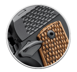 kimber micro raptor right side view rear cocking serrations, safety and grip close up