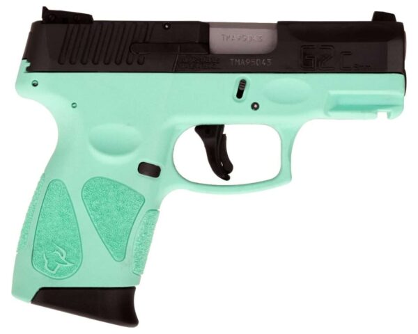 TAURUS G2C MATTE BLACK / CYAN RIGHT SIDE VIEW FRONT ANGLE