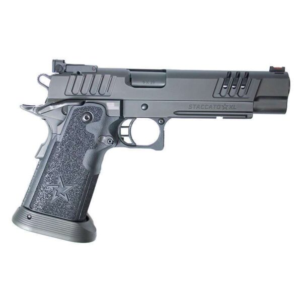 STACCATO XL DLC BULL BARREL TAC TEXTURE GRIP BOTTOM RIGHT SIDE VIEW LAYING FLAT FRONT ANGLE