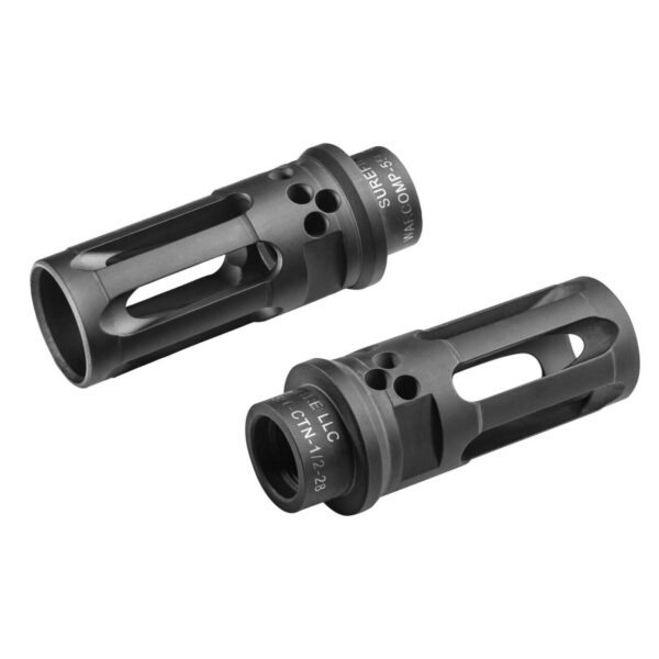 SUREFIRE WARCOMP CLOSED TINE FLASH HIDER 5.56 TOP ANGLE VIEW