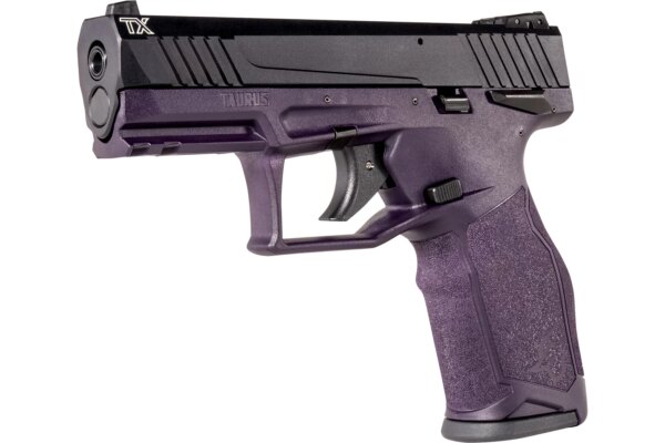 TAURUS TX22 HARD ANODIZED BLACK / PURPLE WINE LEFT SIDE VIEW FRONT ANGLE