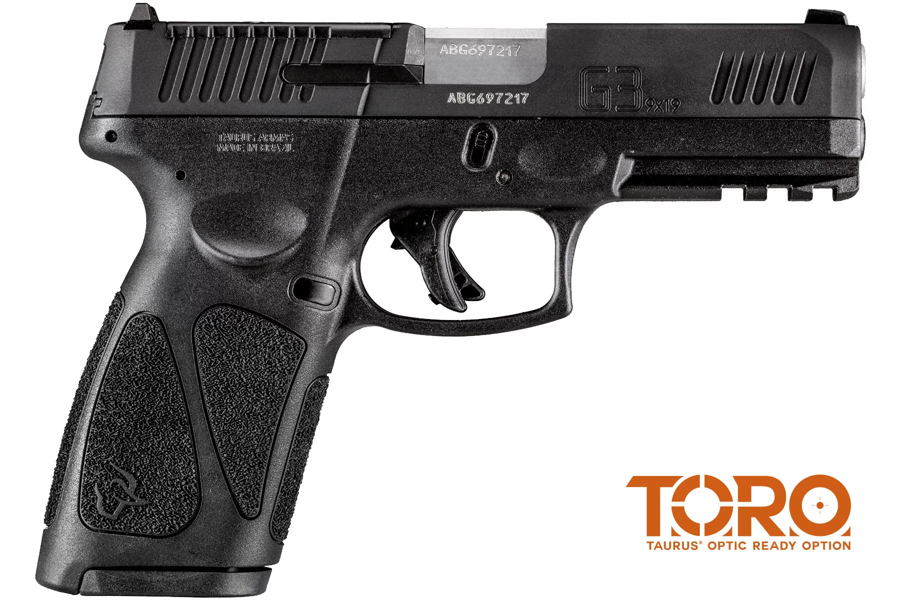 TAURUS G3 TORO TENIFER MATTE BLACK 9MM FULL SIZE 17 ROUND LEFT SIDE VIEW FRONT ANGLE