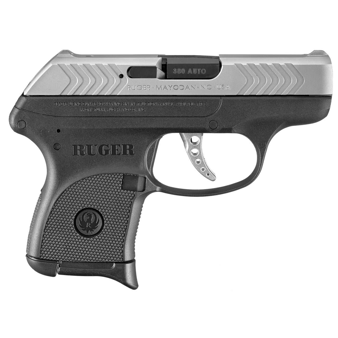RUGER LCP STAINLESS .380 ACP LEFT SIDE VIEW FRONT ANGLE