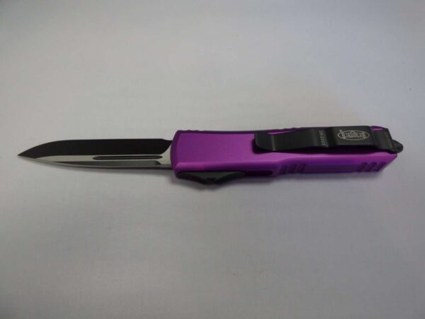 MICROTECH UTX85 SINGLE EDGE VIOLET STANDARD BLACK BLADE/HARDWARE BLADE OUT CLIP SIDE
