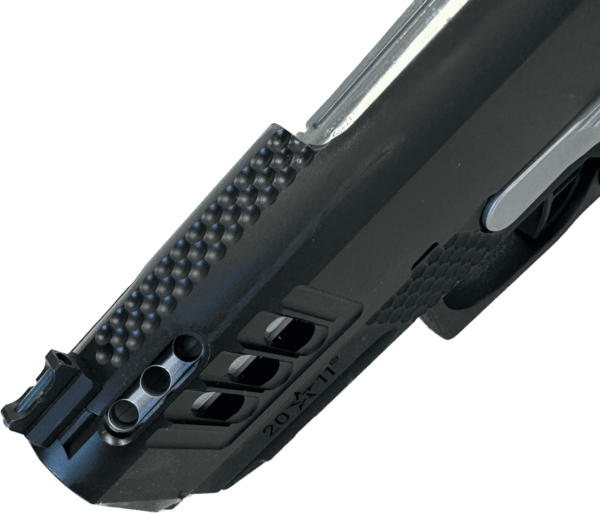STACCATO CS CUSTOM OPTIC READY V6 PORTED BULL 3.5" BARREL HARD CHROME 9MM TOP LEFT SIDE VIEW FRONT ANGLE PORTING CUSTOM WORK CLOSE UP