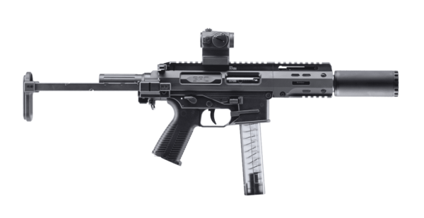 B&T SPC9-SD PDW PISTOL 4.5" WITH TELESCOPIC BRACE ADAPTER RIGHT SIDE VIEW, OPTIC AND STOCK BUTTPAD NOT INCLUDED