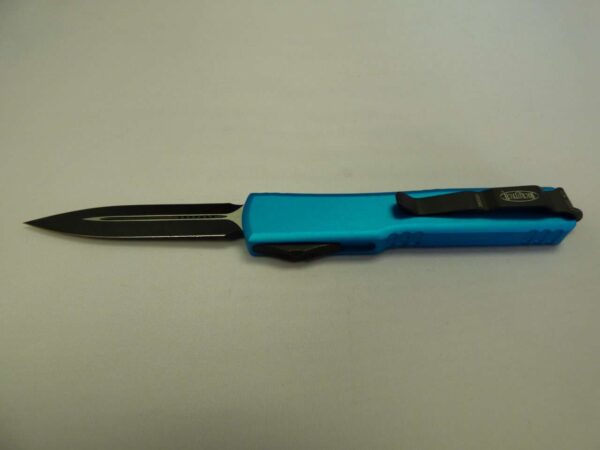 MICROTECH UTX-70 DOUBLE EDGE TURQUOISE STANDARD CLIP SIDE