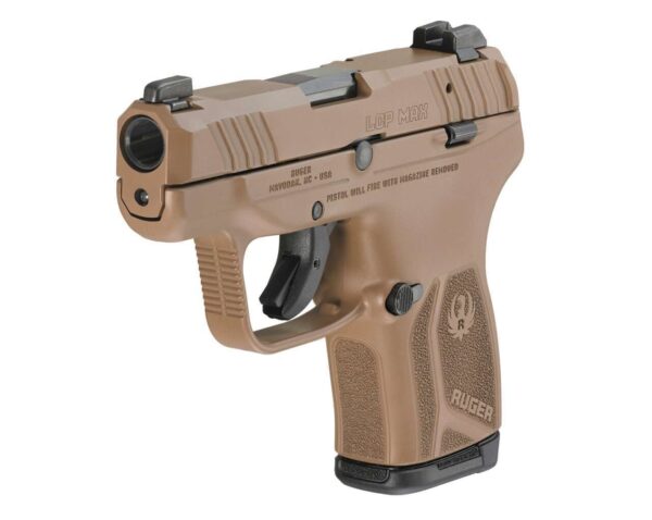 RUGER LCP MAX DAVIDSON'S DARK EARTH CERAKOTE .380 ACP LEFT SIDE VIEW FRONT ANGLE