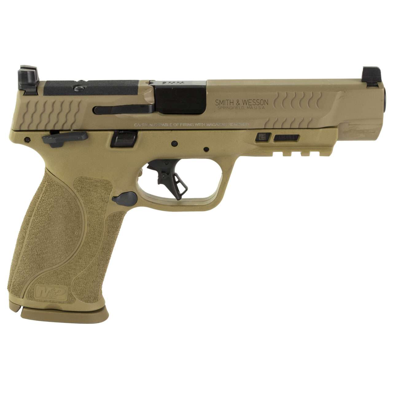SMITH & WESSON M&P®9 M2.0 OPTICS READY FULL SIZE FDE LEFT SIDE VIEW FRONT ANGLE