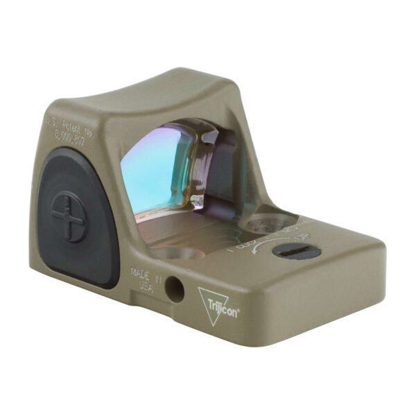 TRIJICON RMR TYPE 2 RM06 FDE CERAKOTE 3.25MOA ADJUSTABLE LED LEFT SIDE VIEW REAR ANGLE