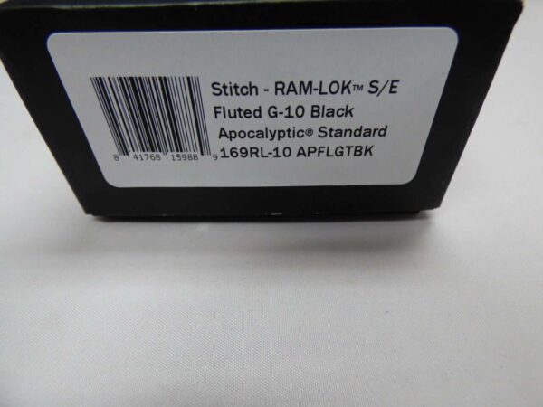 MICROTECH STITCH RAM-LOCK SINGLE EDGE FLUTED G-10 BLACK APOCALYPTIC STANDARD LABEL