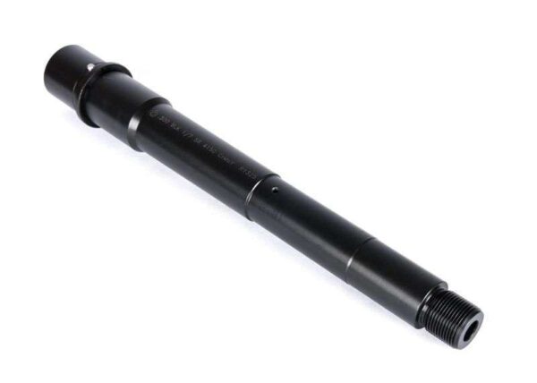 BALLISTIC ADVANTAGE 8" .300 BLACKOUT PISTOL LENGTH AR 15 BARREL MODERN SERIES FRONT TOP SIDE VIEW FRONT ANGLE MUZZLE FACING RIGHT