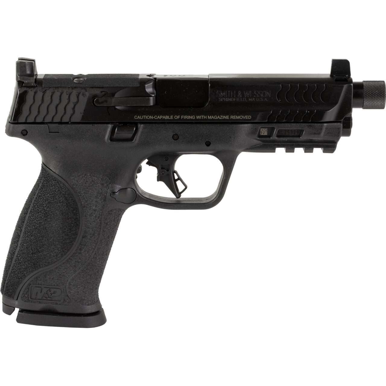 SMITH & WESSON M&P®9 M2.0 THREADED BARREL OPTICS READY FULL SIZE 9MM LEFT SIDE VIEW FRONT ANGLE
