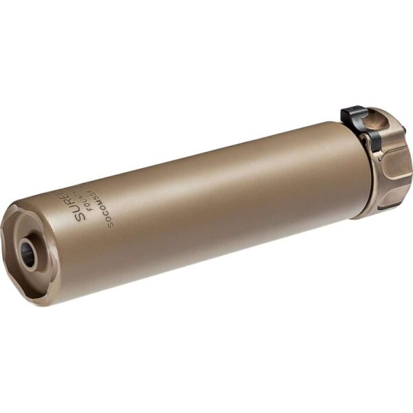 SUREFIRE SOCOM556 RC2 SUPPRESSOR DARK EARTH 5.56 NATO TOP LEFT SIDE VIEW FRONT ANGLE