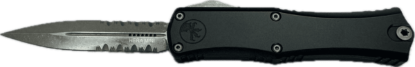 MICROTECH KNIVES MINI HERA II DOUBLE EDGE PARTIAL SERRATED APOCALYPTIC CLIP SIDE