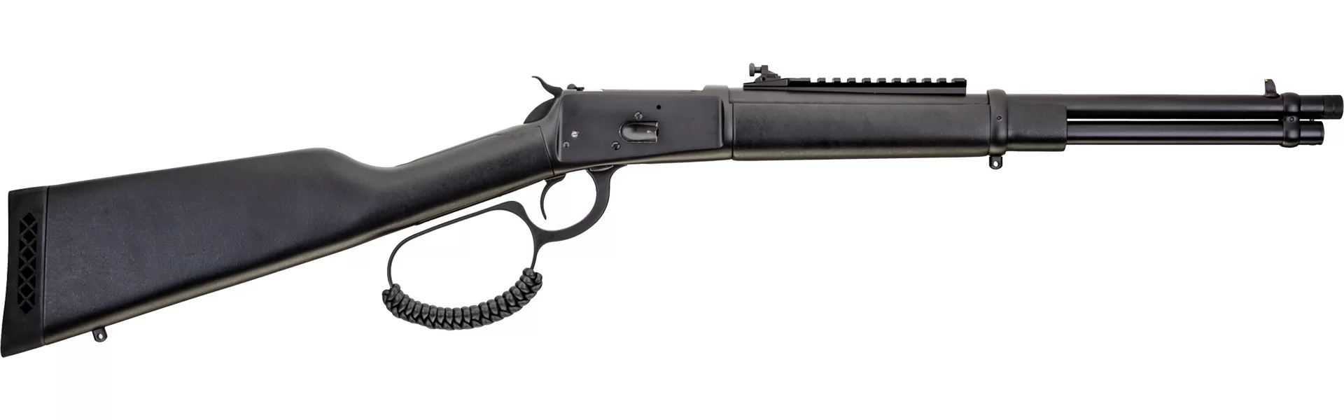 ROSSI R92 TRIPLE BLACK THREADED BARREL 16" .357 BOTTOM RIGHT SIDE VIEW REAR ANGLE