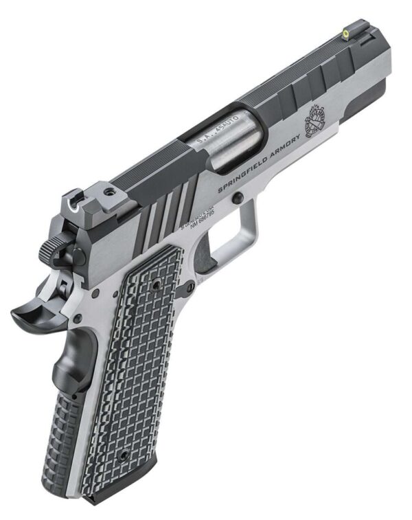 SPRINGFIELD ARMORY 1911 EMISSARY 4.25" .45 ACP TOP RIGHT SIDE VIEW REAR ANGLE